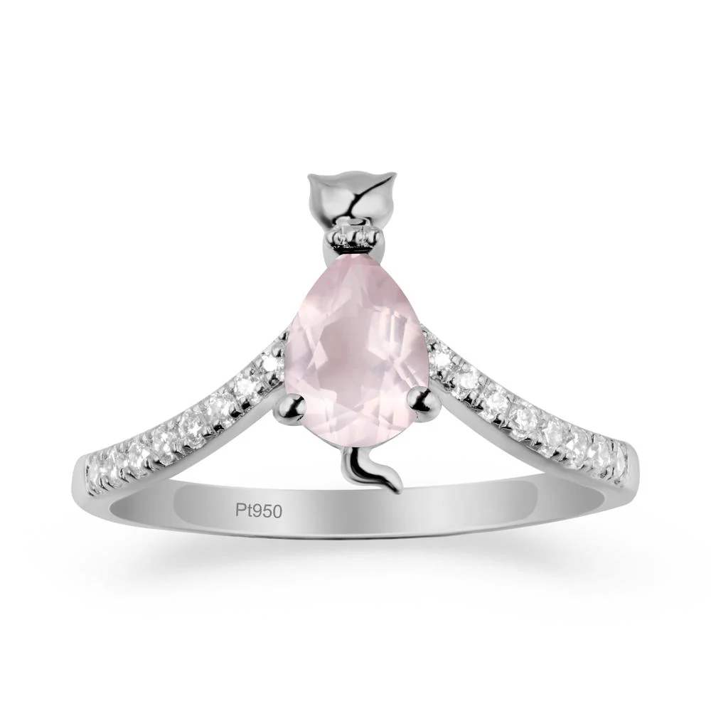 Unique Pear Rose Quartz Cat Ring - Image 8