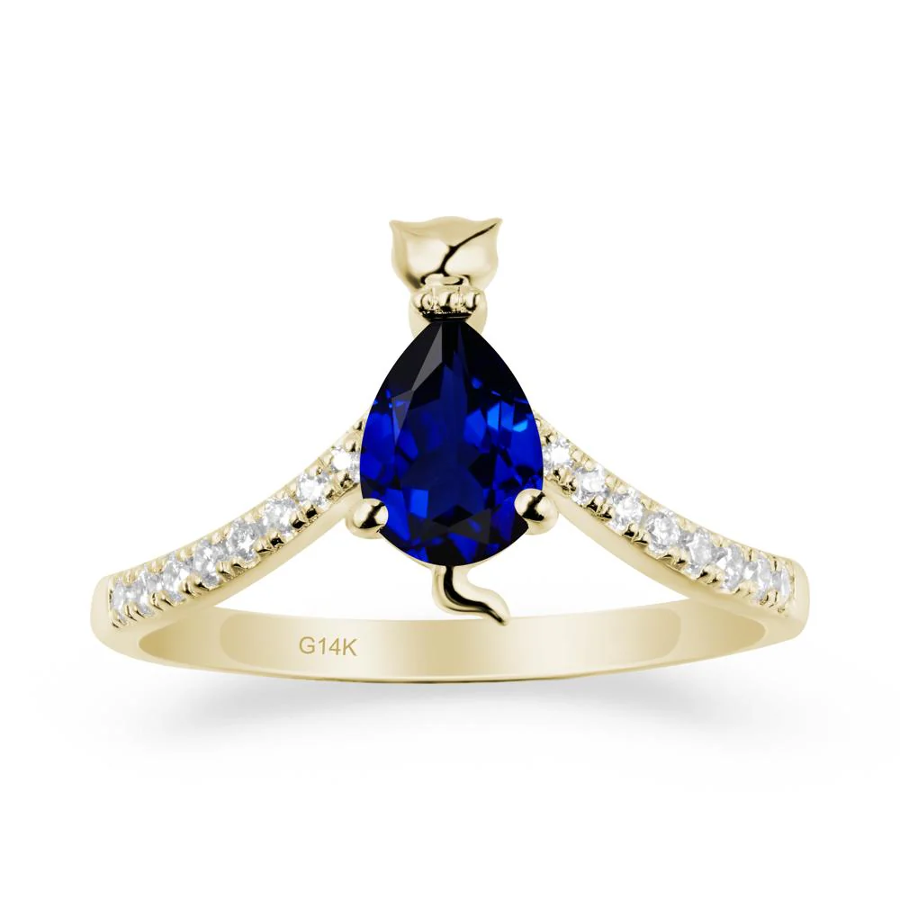 Unique Pear Sapphire Cat Ring - Image 3