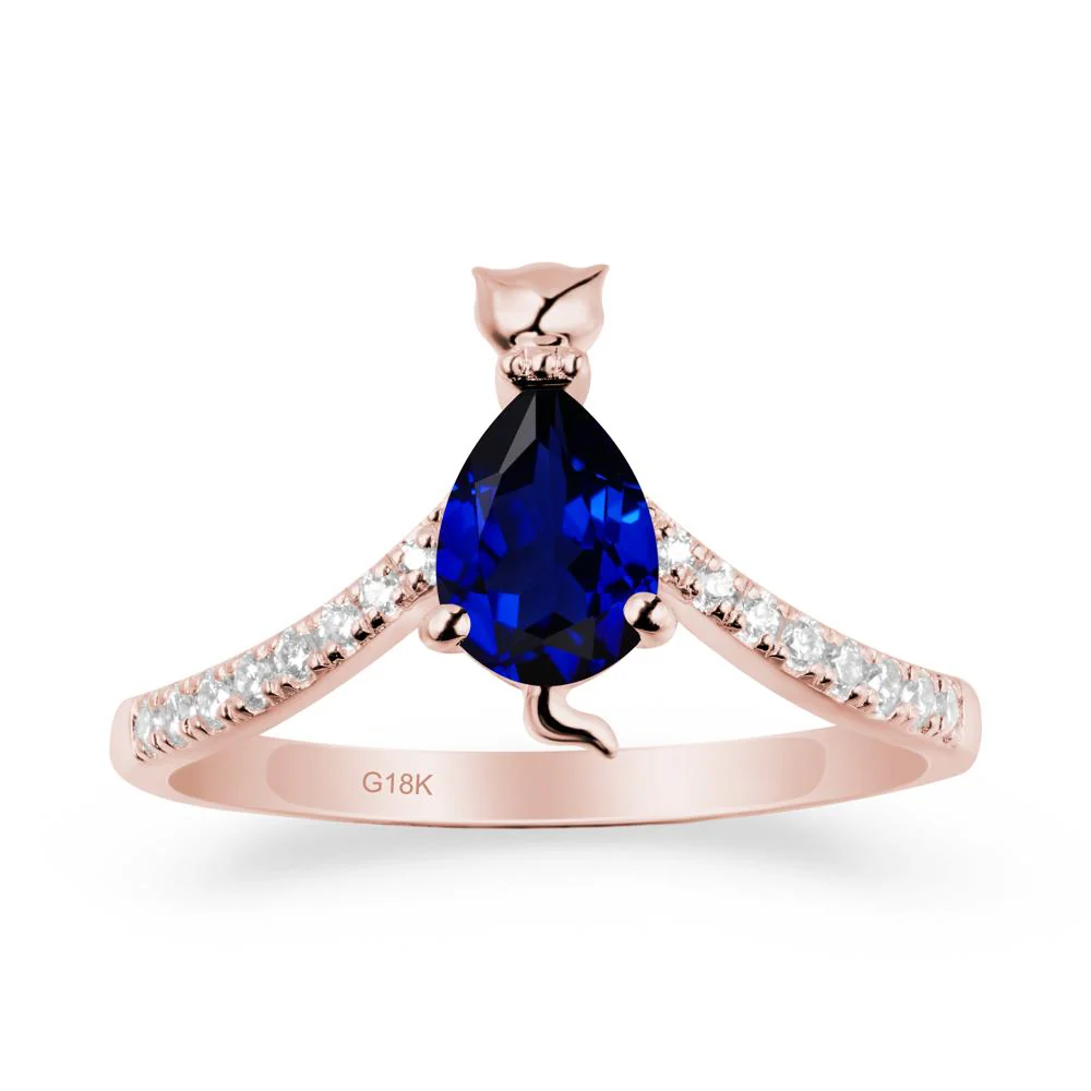 Unique Pear Sapphire Cat Ring - Image 4