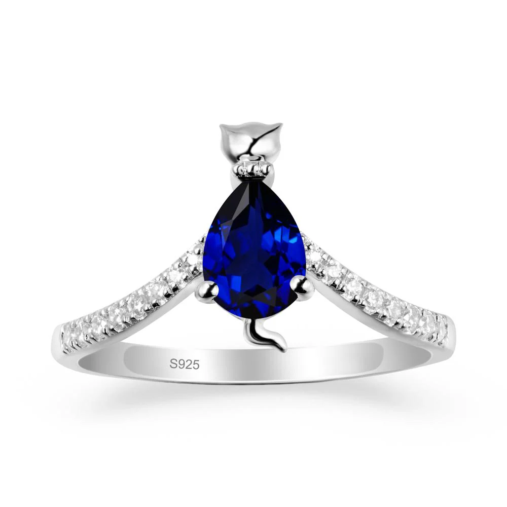 Unique Pear Sapphire Cat Ring - Image 9