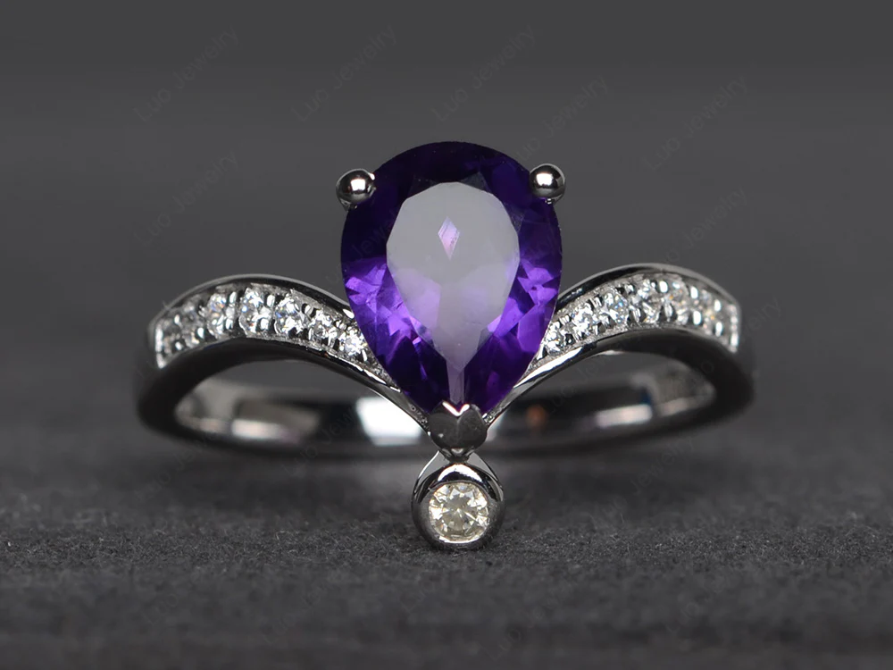 Unique Pear Shaped Amethyst Ring Art Deco