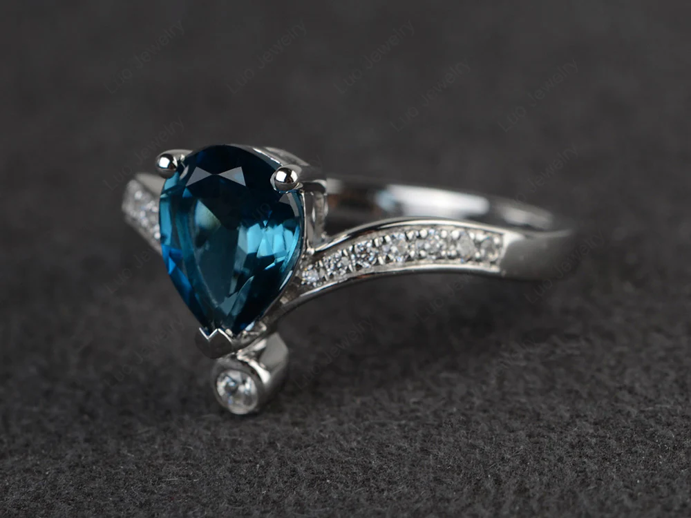 Unique Pear Shaped London Blue Topaz Ring Art Deco - Image 2