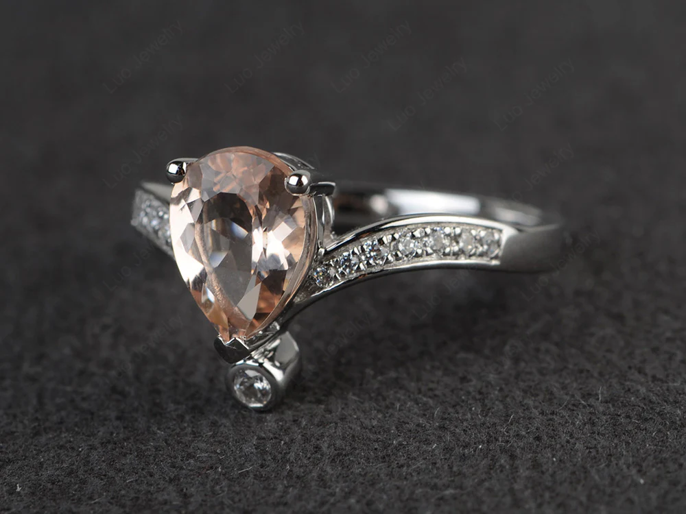 Unique Pear Shaped Morganite Ring Art Deco - Image 2