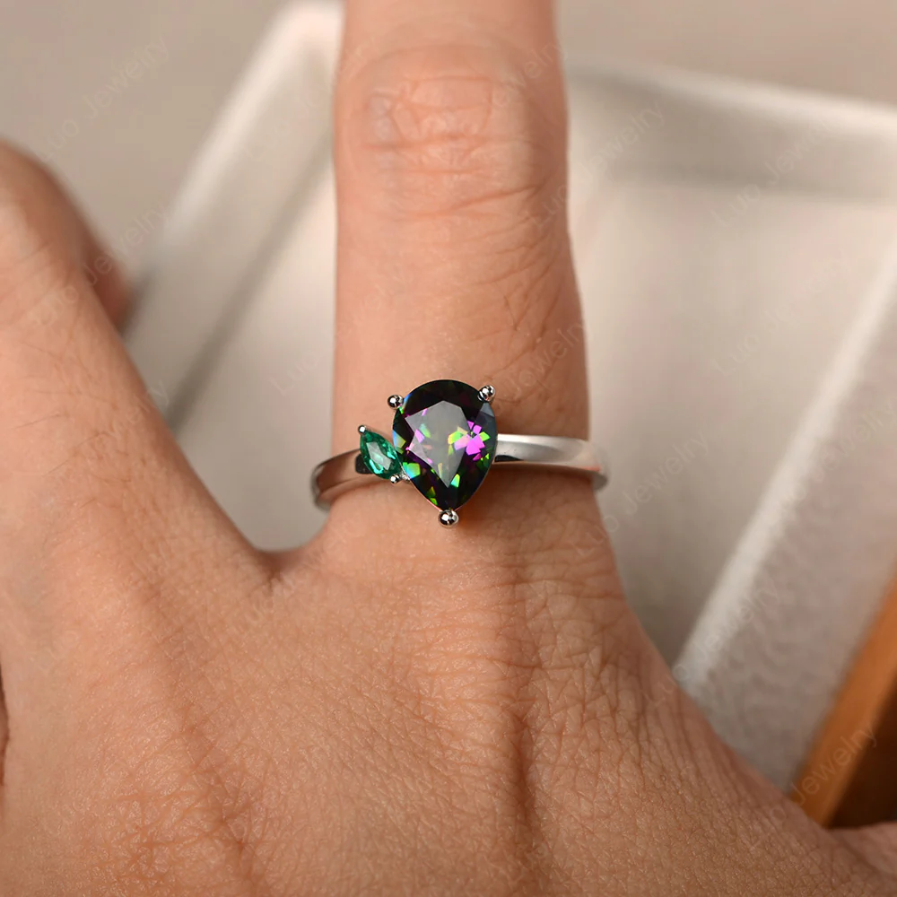 Unique Pear Shaped Mystic Topaz Ring - Image 4
