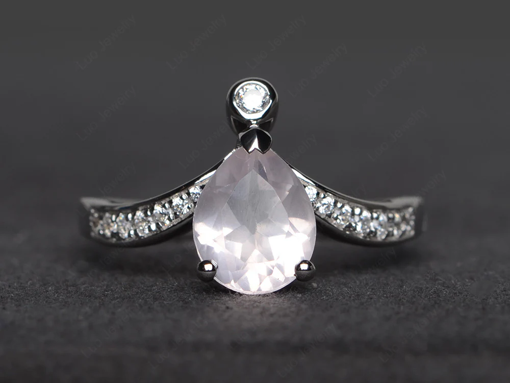 Unique Pear Shaped Rose Quartz Ring Art Deco