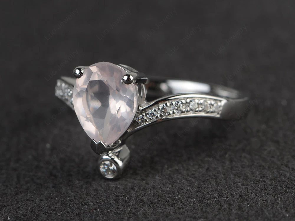 Unique Pear Shaped Rose Quartz Ring Art Deco - Image 2