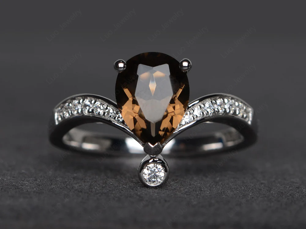 Unique Pear Shaped Smoky Quartz Ring Art Deco