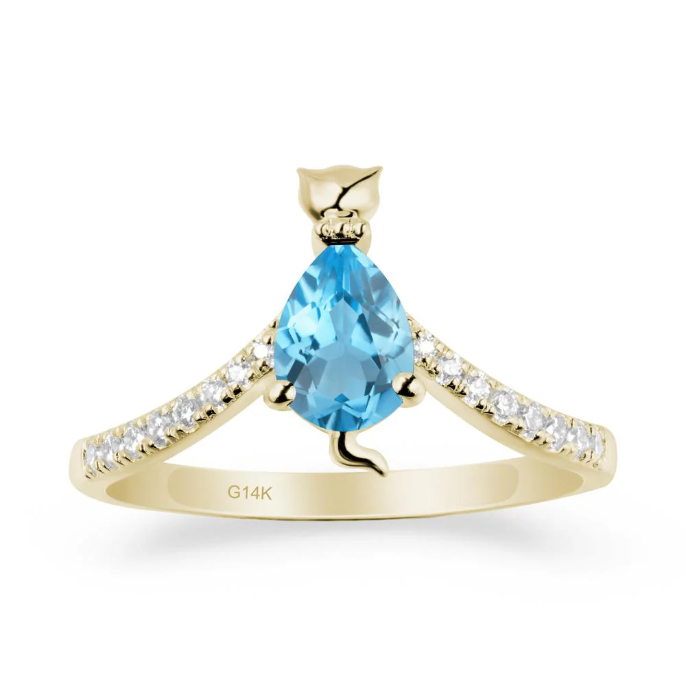 Unique Pear Swiss Blue Topaz Cat Ring - Image 4
