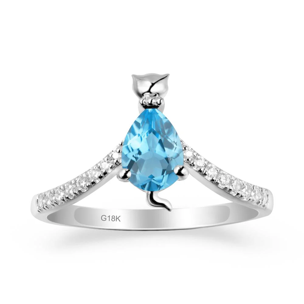 Unique Pear Swiss Blue Topaz Cat Ring - Image 6