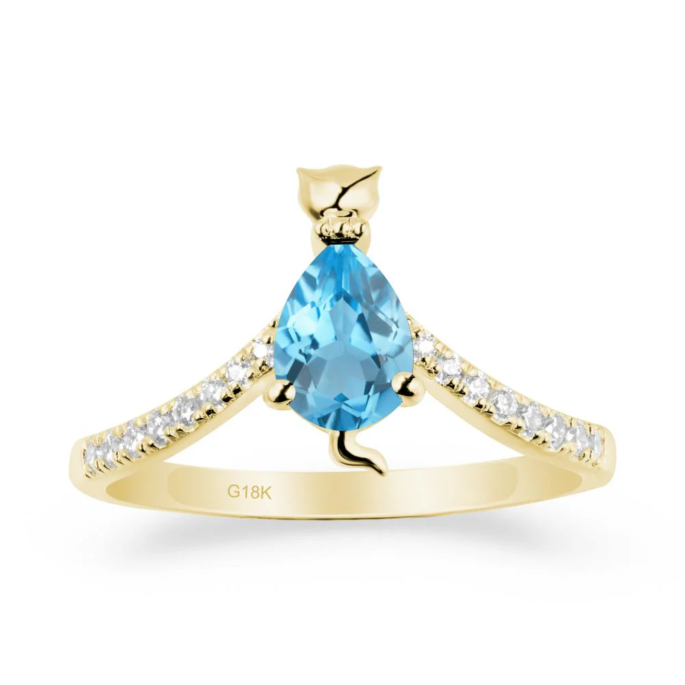 Unique Pear Swiss Blue Topaz Cat Ring - Image 7