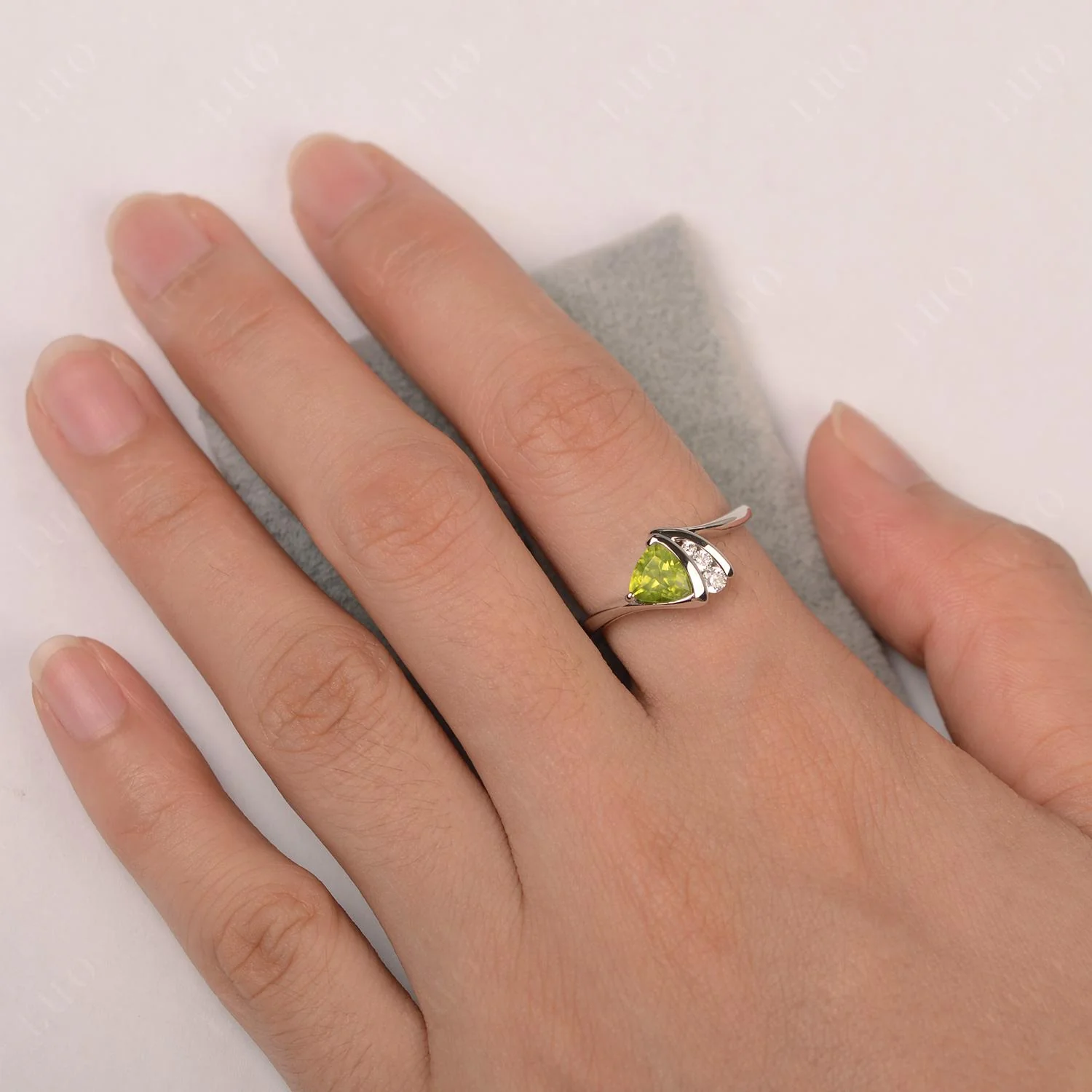 Peridot Trillion Cut Engagement Ring - Image 13