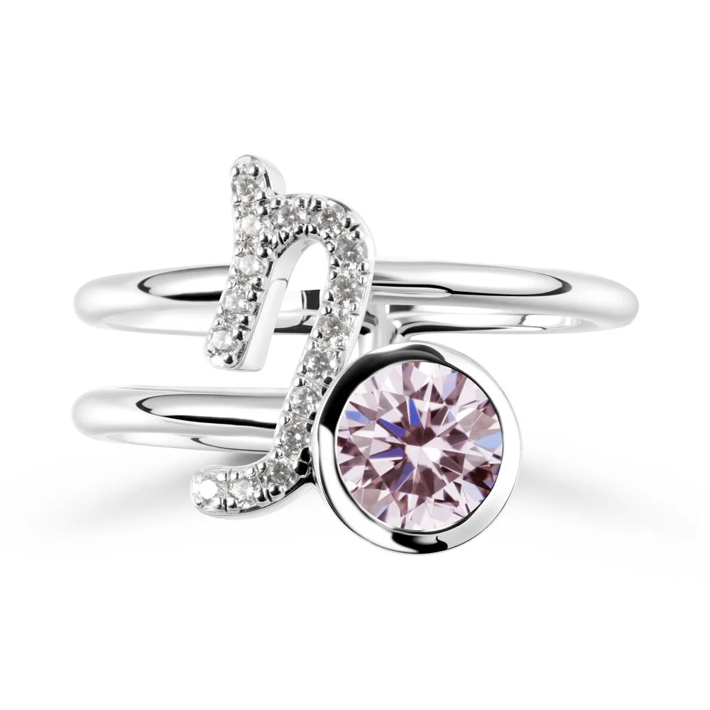 Unique Pink Cubic Zirconia Capricorn Zodiac Ring -Steadfast & Enduring