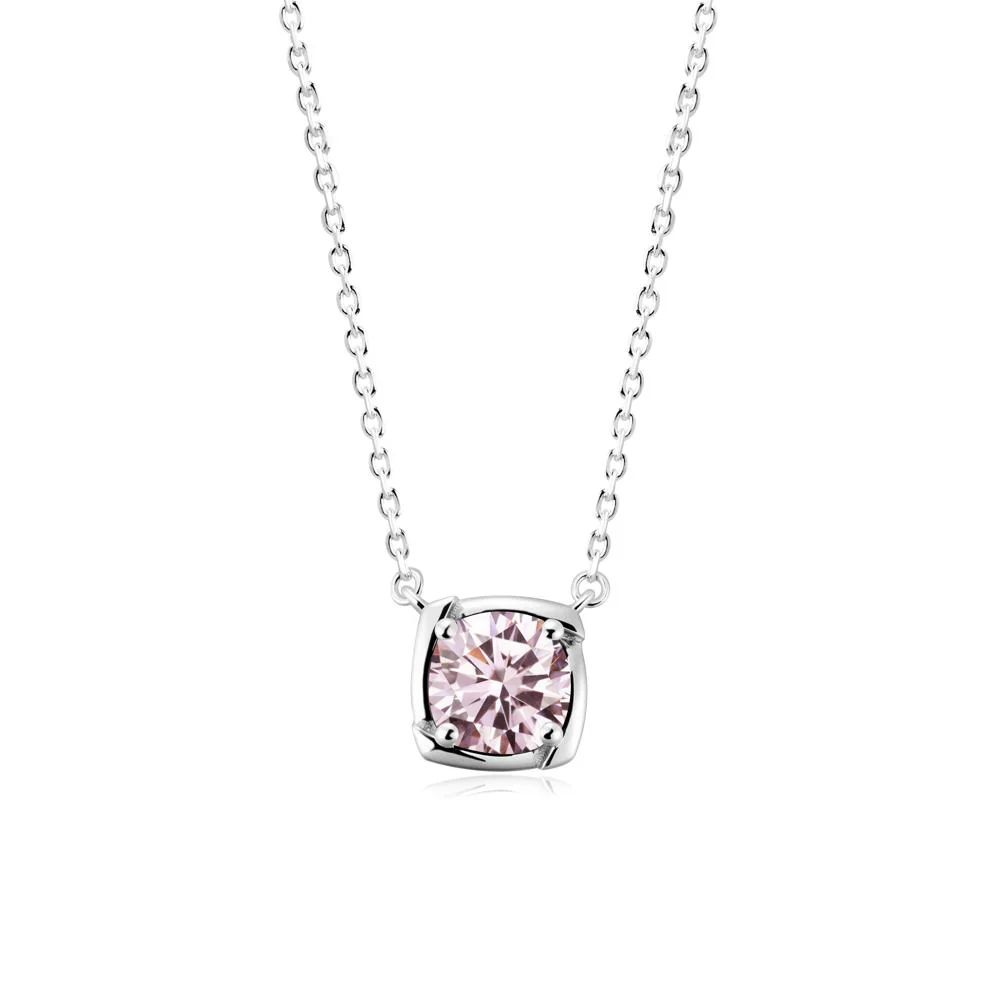 Unique Pink Cubic Zirconia Solitaire Pendant Necklace