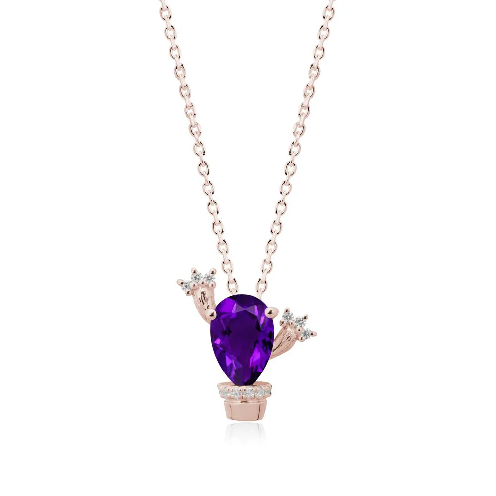 Unique Potted Plant Theme Amethyst Pendant Necklace