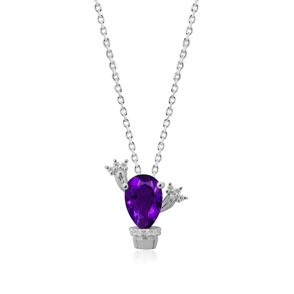 Unique Potted Plant Theme Amethyst Pendant Necklace - Image 8