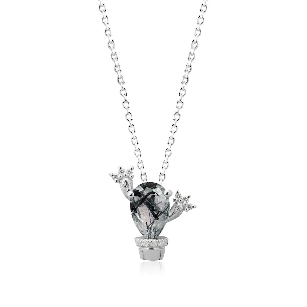 Unique Potted Plant Theme Black Rutilated Quartz Pendant Necklace - Image 6