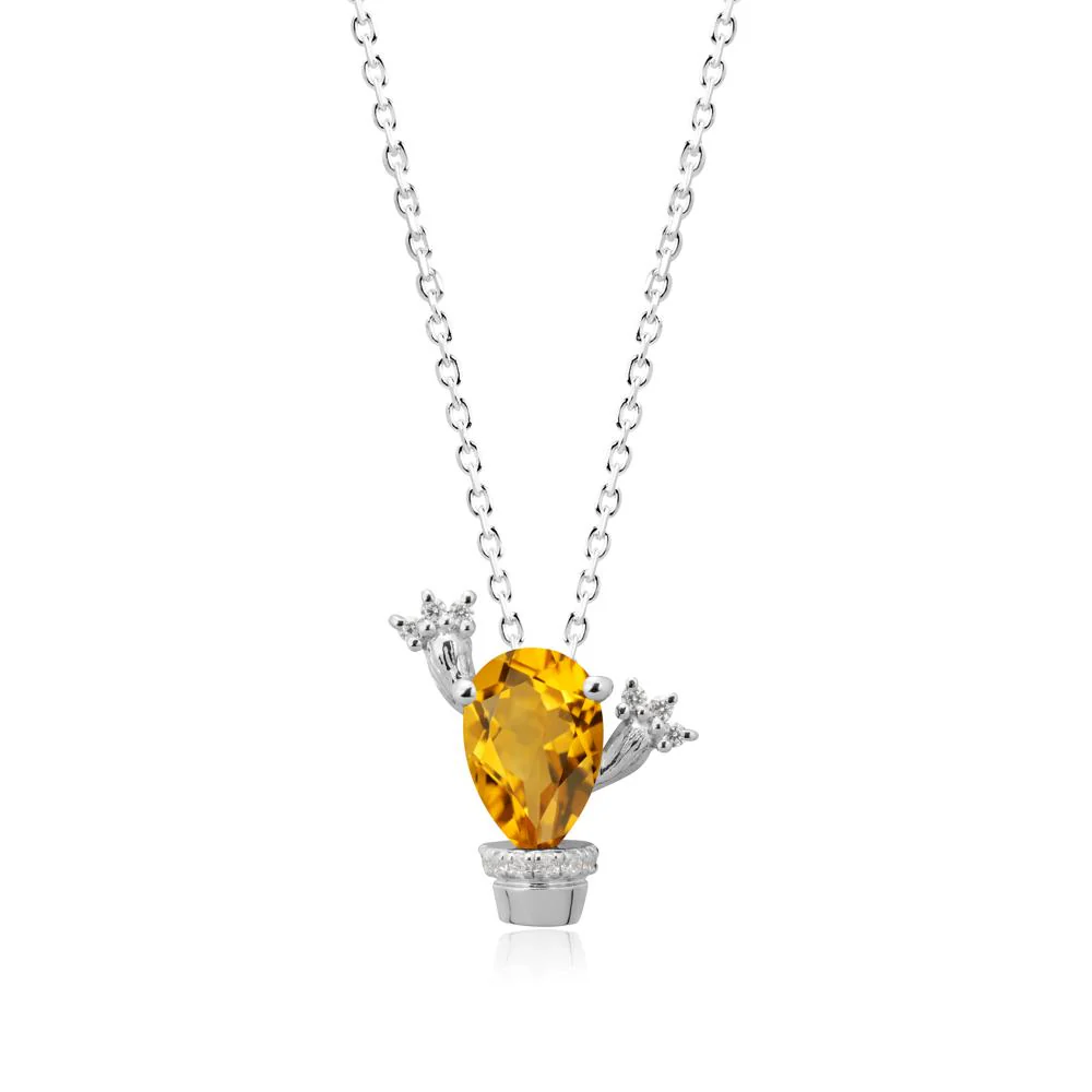 Unique Potted Plant Theme Citrine Pendant Necklace