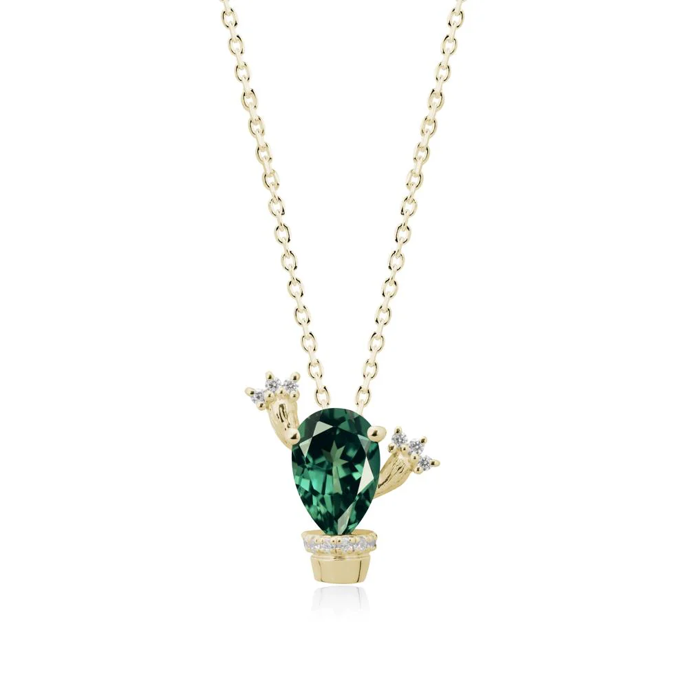 Unique Potted Plant Theme Green Sapphire Pendant Necklace - Image 3