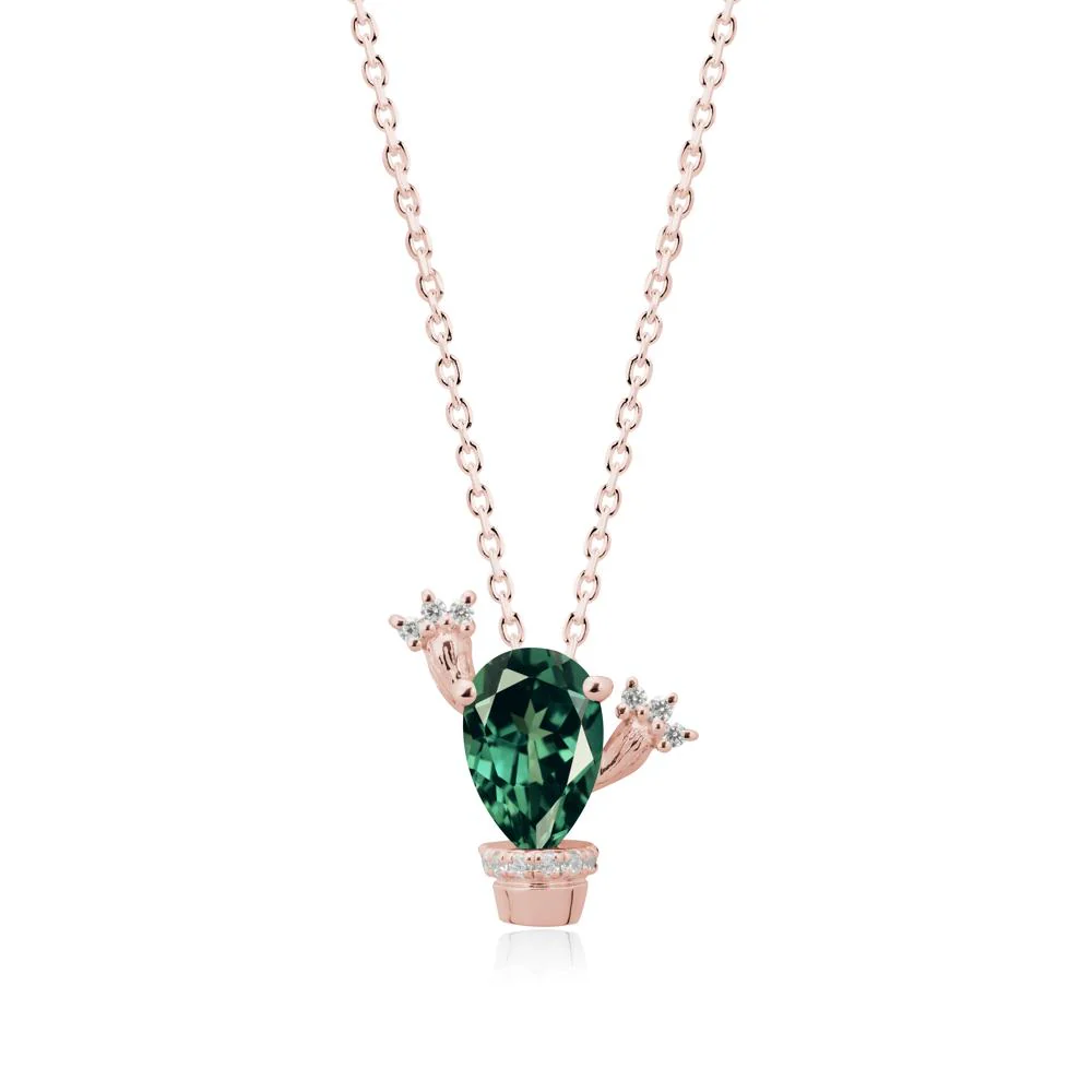Unique Potted Plant Theme Green Sapphire Pendant Necklace - Image 4