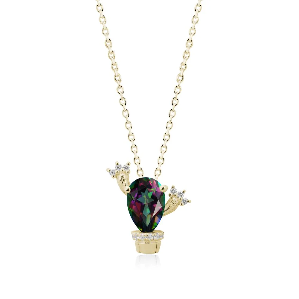 Unique Potted Plant Theme Mystic Topaz Pendant Necklace