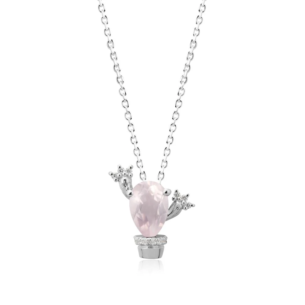 Unique Potted Plant Theme Rose Quartz Pendant Necklace - Image 3