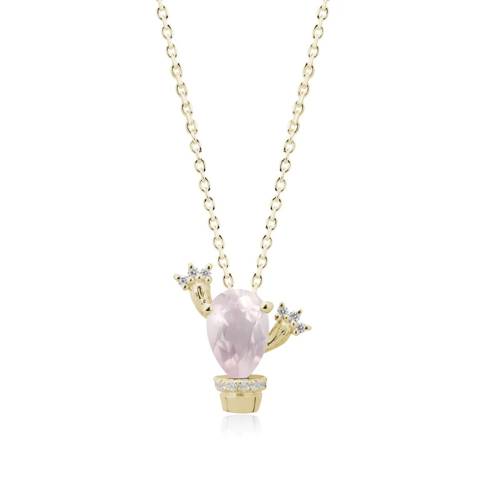 Unique Potted Plant Theme Rose Quartz Pendant Necklace - Image 4