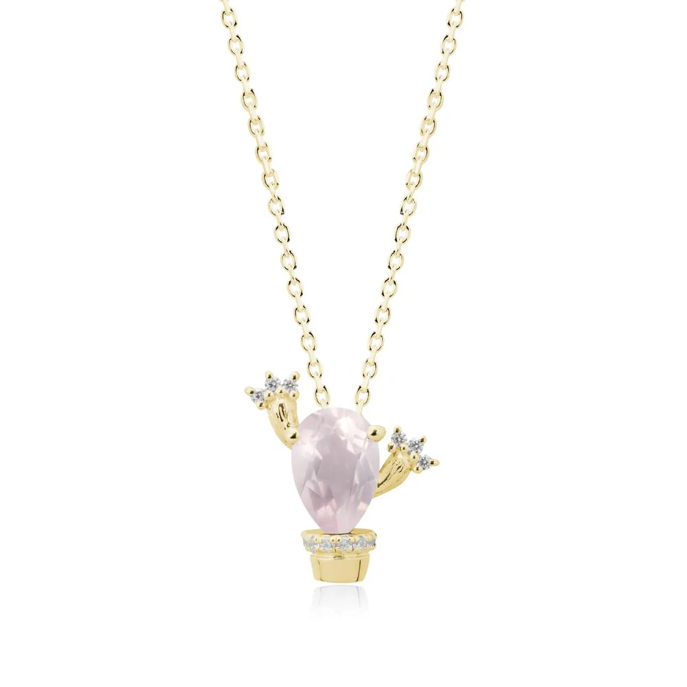 Unique Potted Plant Theme Rose Quartz Pendant Necklace - Image 7