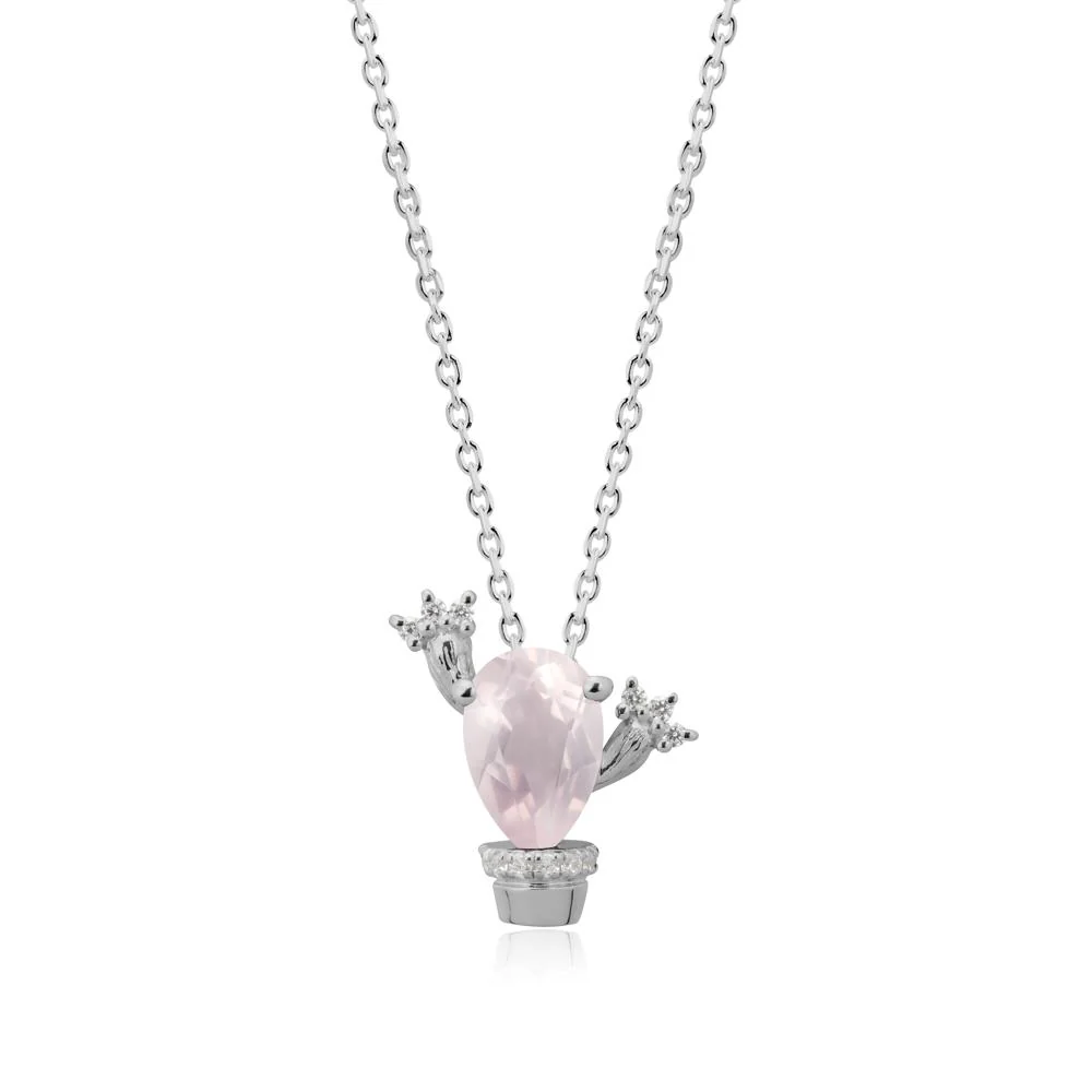 Unique Potted Plant Theme Rose Quartz Pendant Necklace - Image 9
