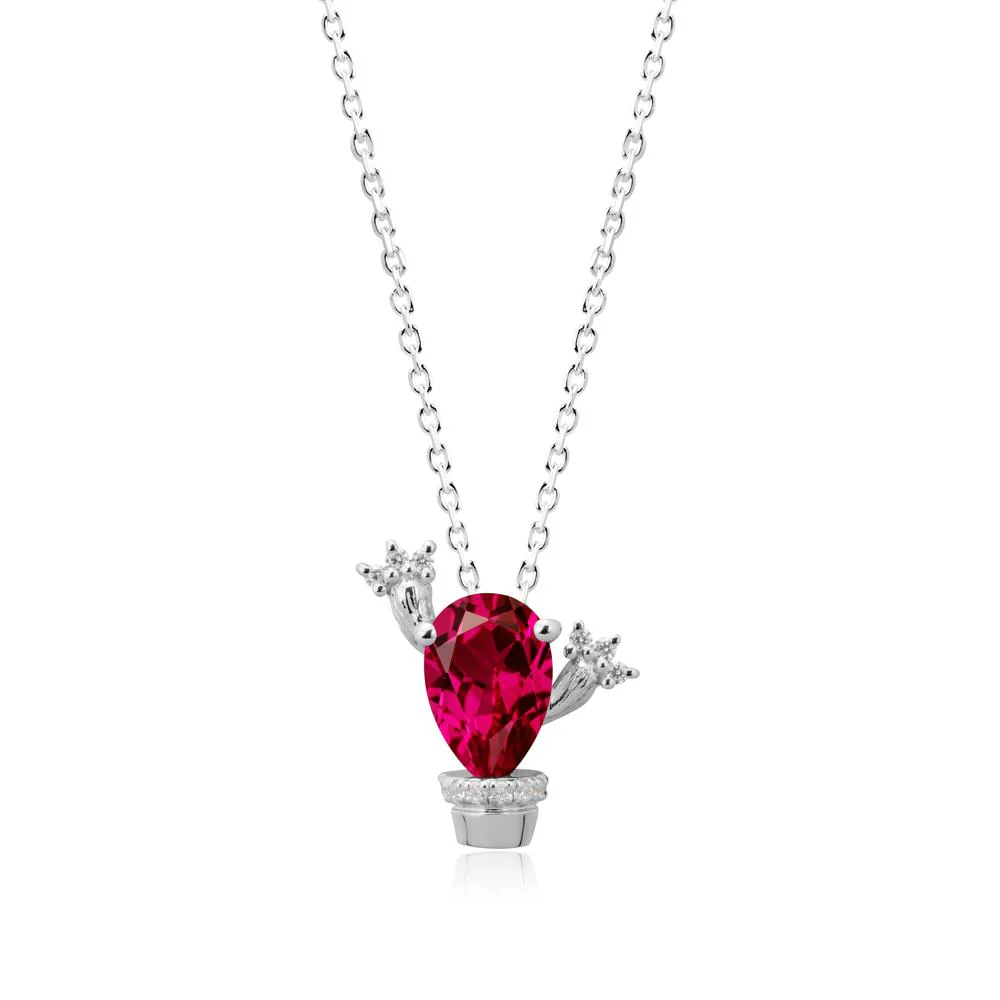 Unique Potted Plant Theme Ruby Pendant Necklace