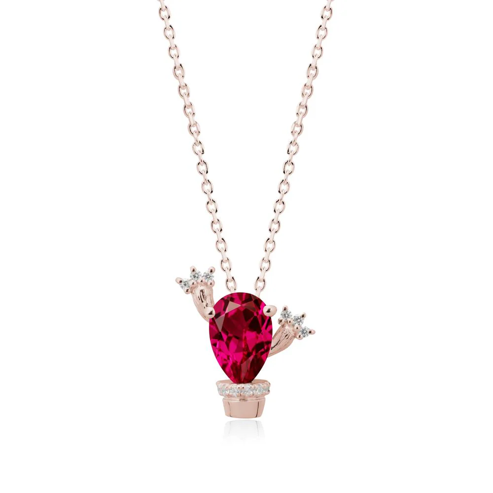 Unique Potted Plant Theme Ruby Pendant Necklace - Image 2