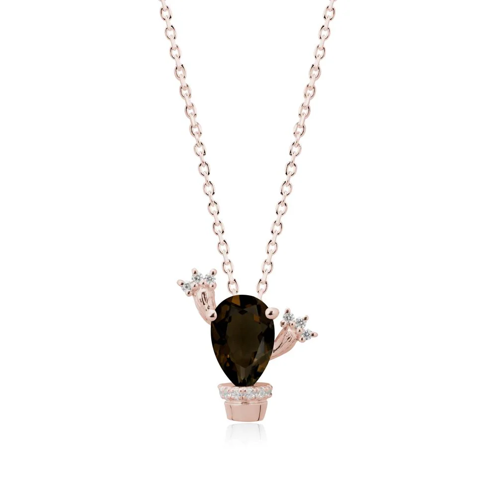 Unique Potted Plant Theme Smoky Quartz Pendant Necklace - Image 2