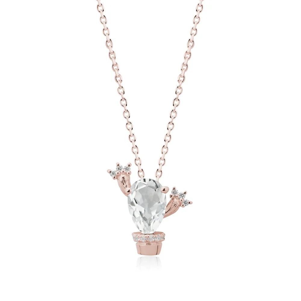 Unique Potted Plant Theme White Topaz Pendant Necklace - Image 2