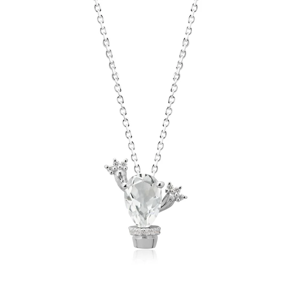 Unique Potted Plant Theme White Topaz Pendant Necklace - Image 5