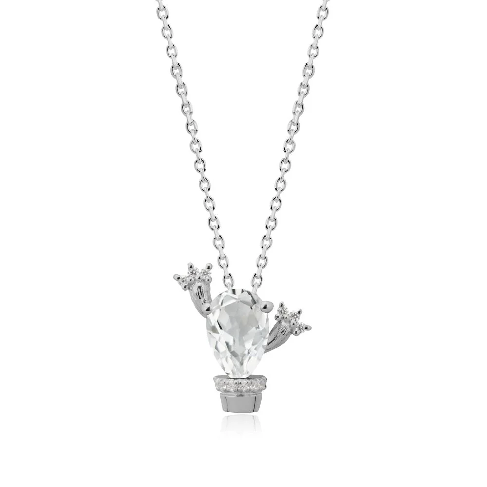 Unique Potted Plant Theme White Topaz Pendant Necklace - Image 8