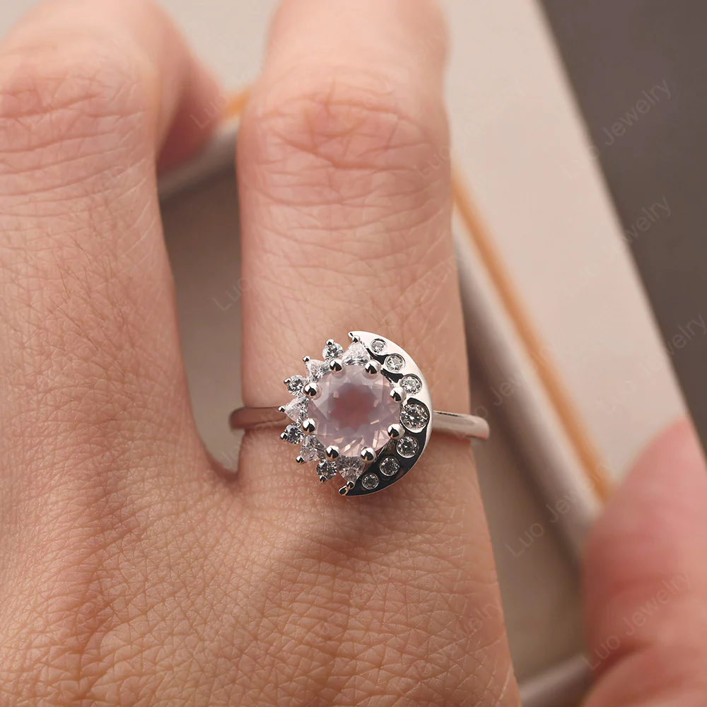 Rose Quartz Sun and Moon Ring - Image 6