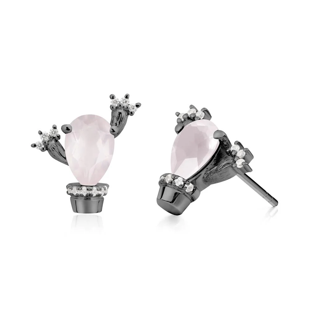 Unique Rose Quartz Stud Earrings - Image 3