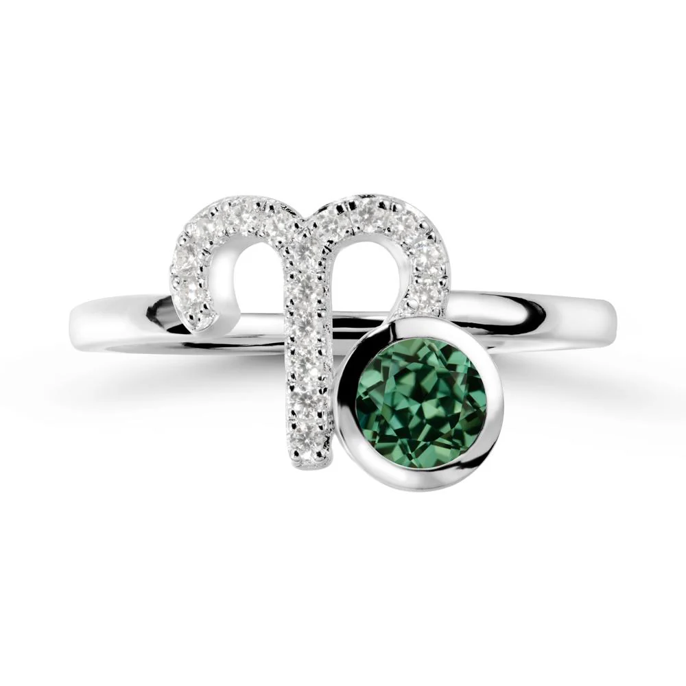 Unique Round Green Sapphire Ring In Sterlling Silver