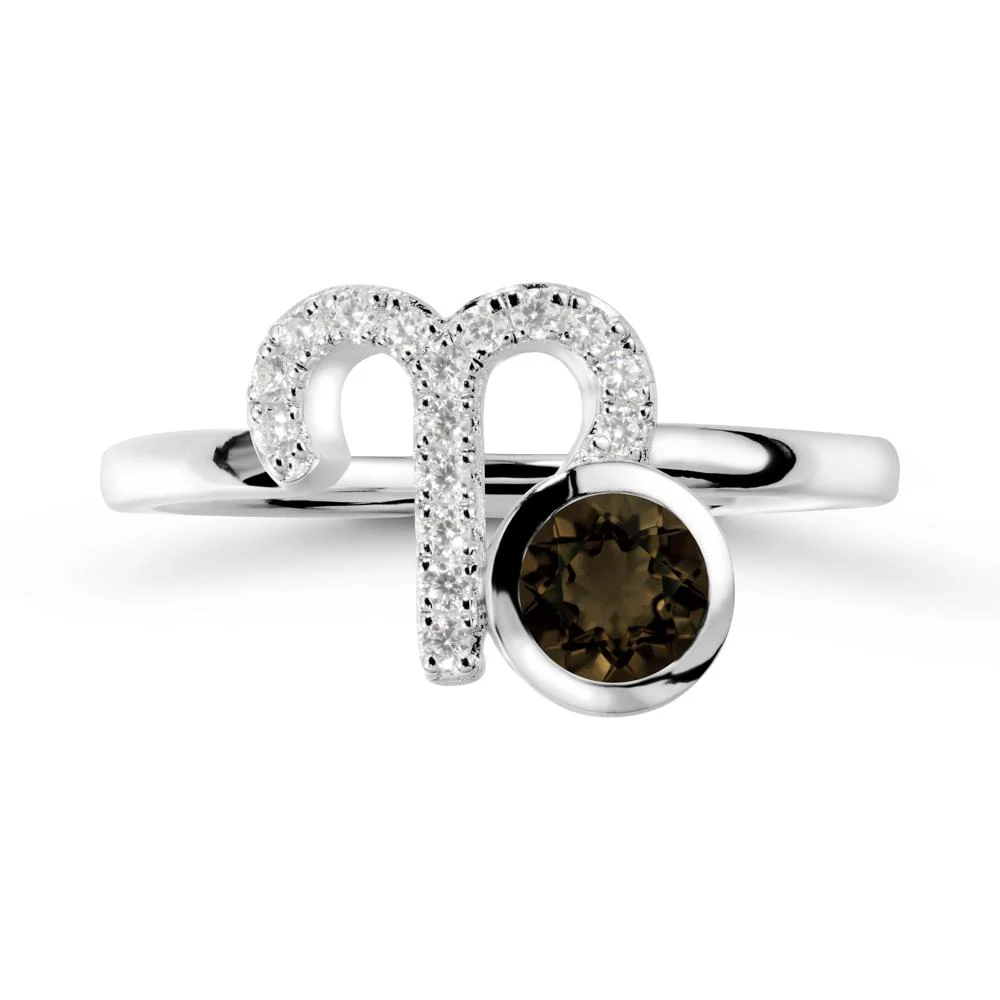 Unique Round Smoky Quartz Ring In Sterlling Silver