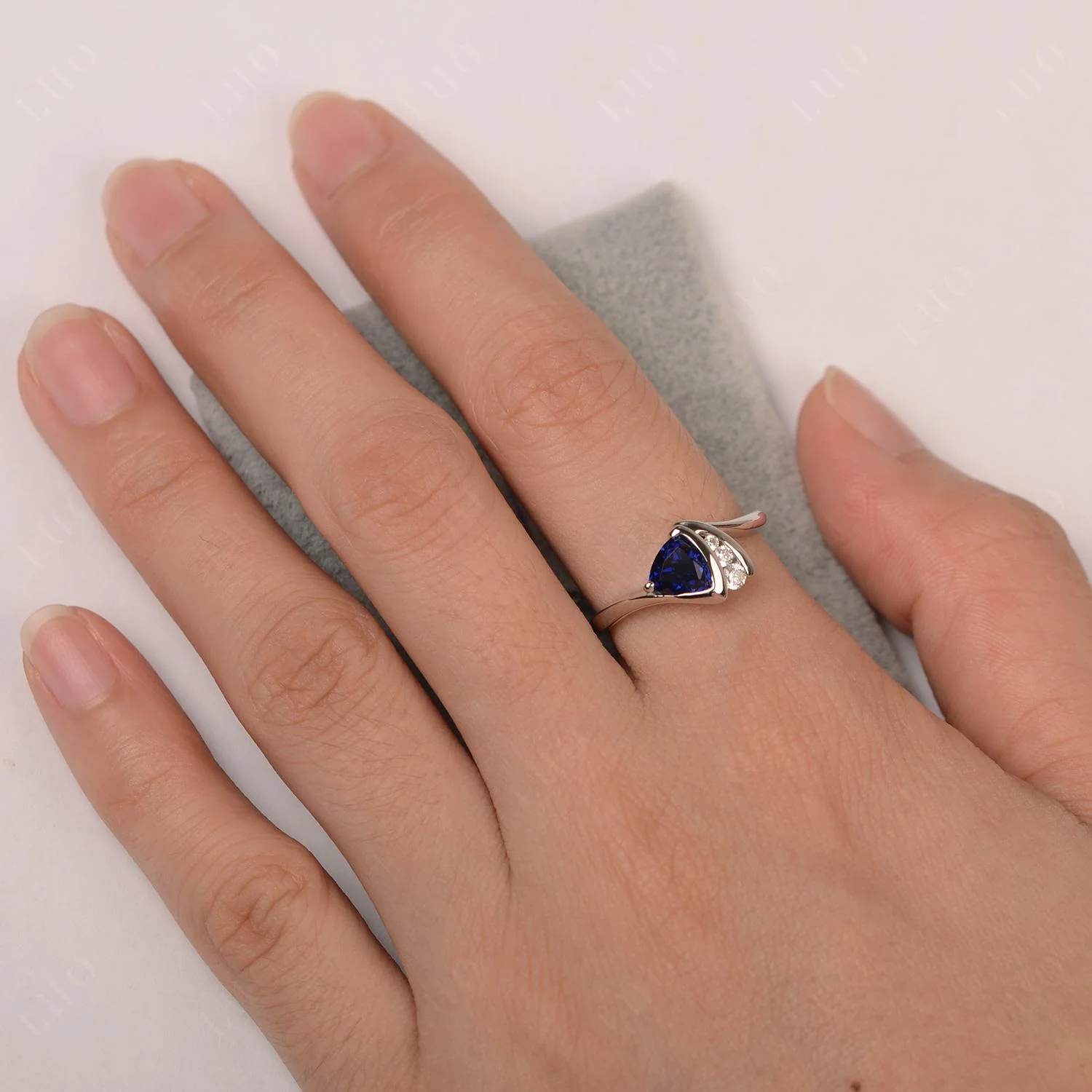 Sapphire Trillion Cut Engagement Ring - Image 12