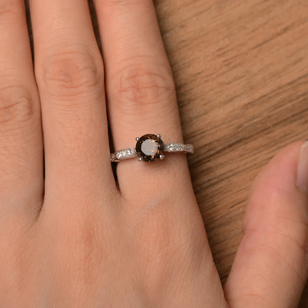 Unique Smoky Quartz Milgrain Ring - Image 4