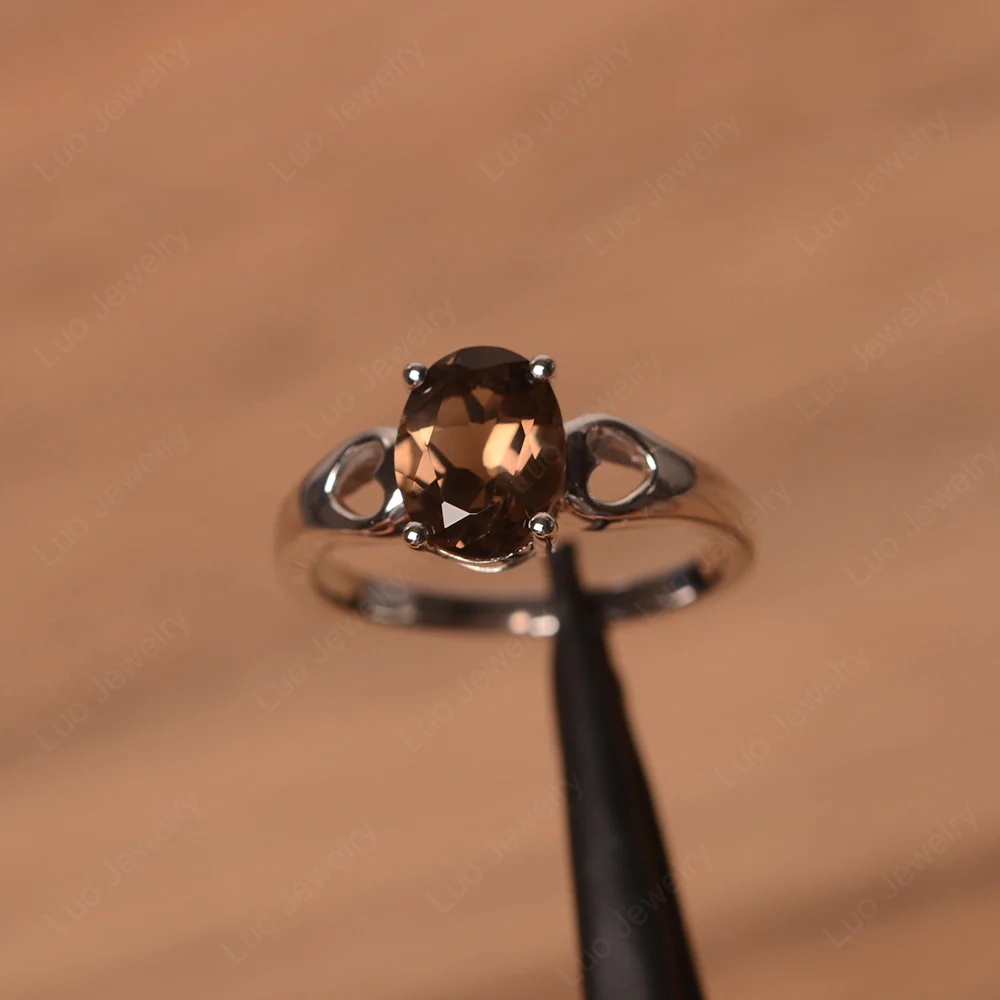 Smoky Quartz Oval Cut Engagement Ring