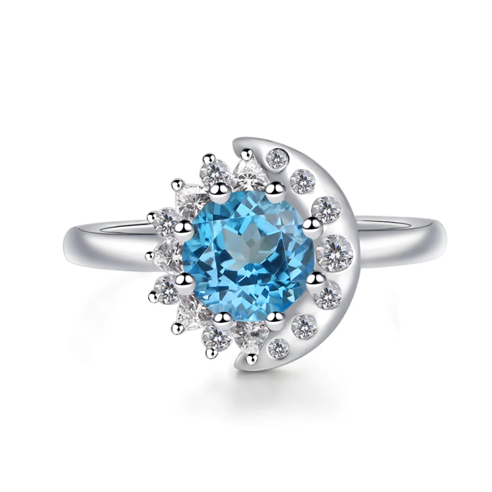 Swiss Blue Topaz Moon and Sun Ring