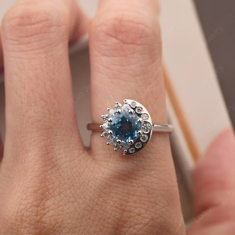 Swiss Blue Topaz Moon and Sun Ring - Image 6