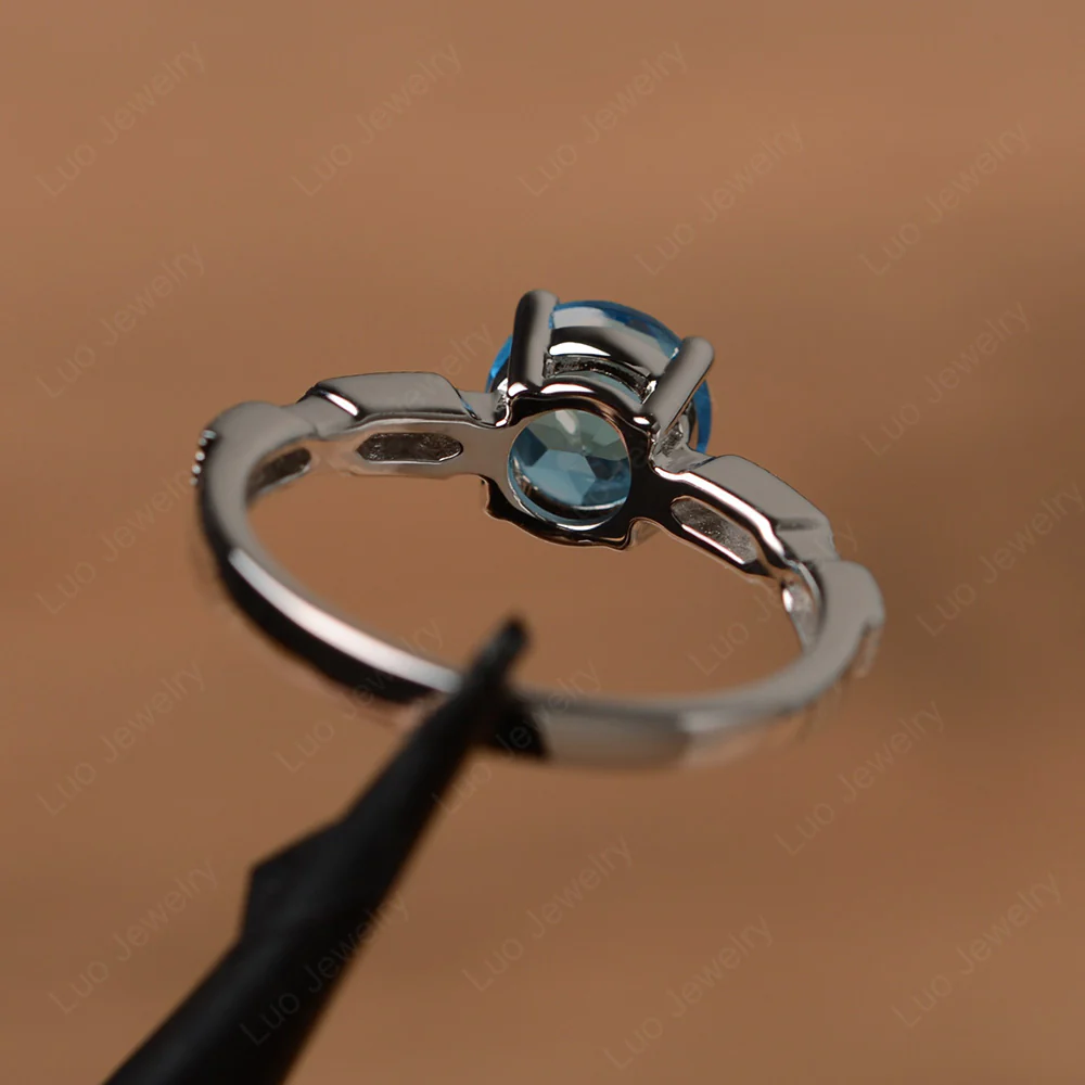 Unique Swiss Blue Topaz Milgrain Ring - Image 3