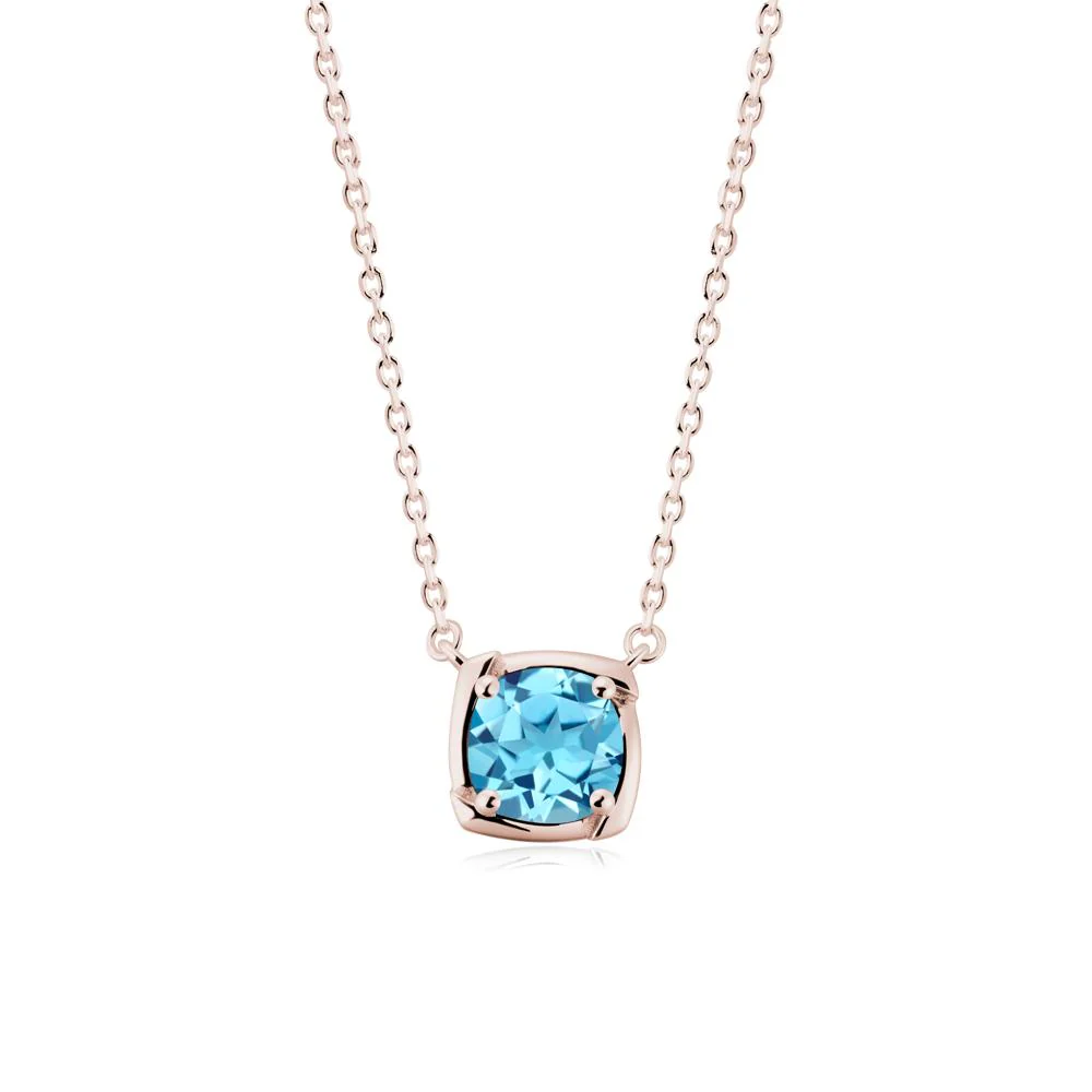 Unique Swiss Blue Topaz Solitaire Pendant Necklace