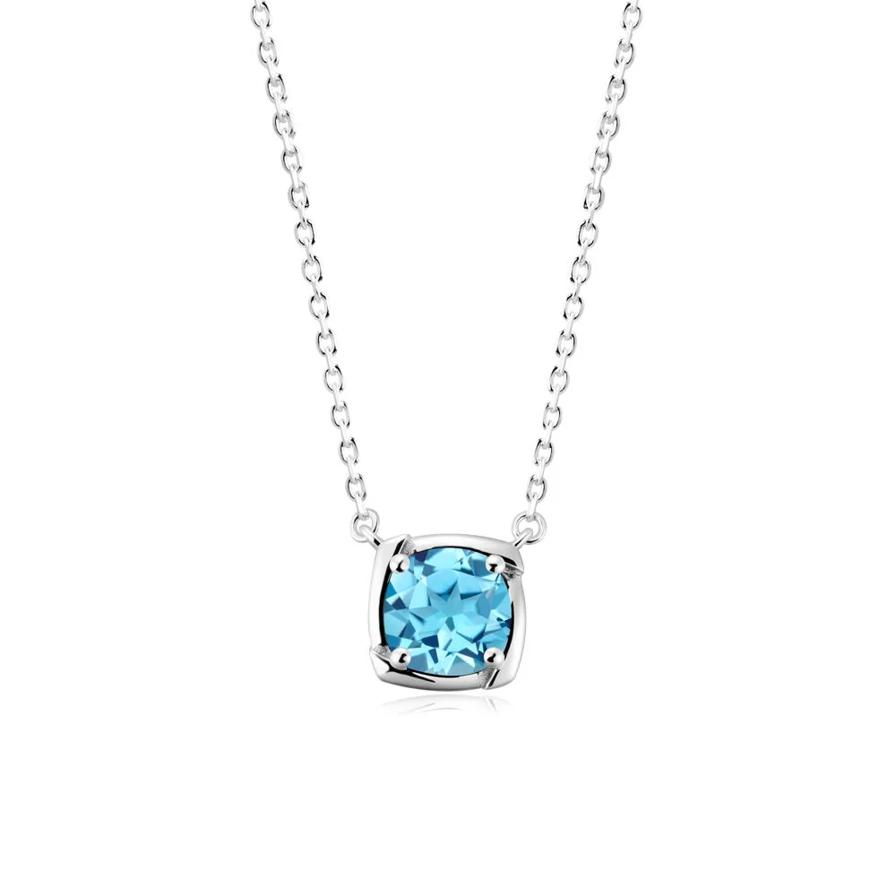 Unique Swiss Blue Topaz Solitaire Pendant Necklace - Image 5