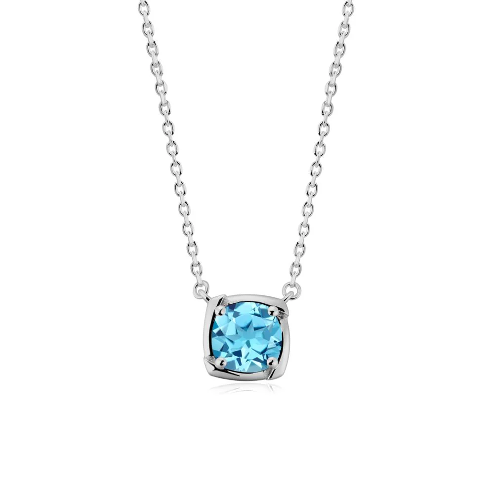 Unique Swiss Blue Topaz Solitaire Pendant Necklace - Image 6