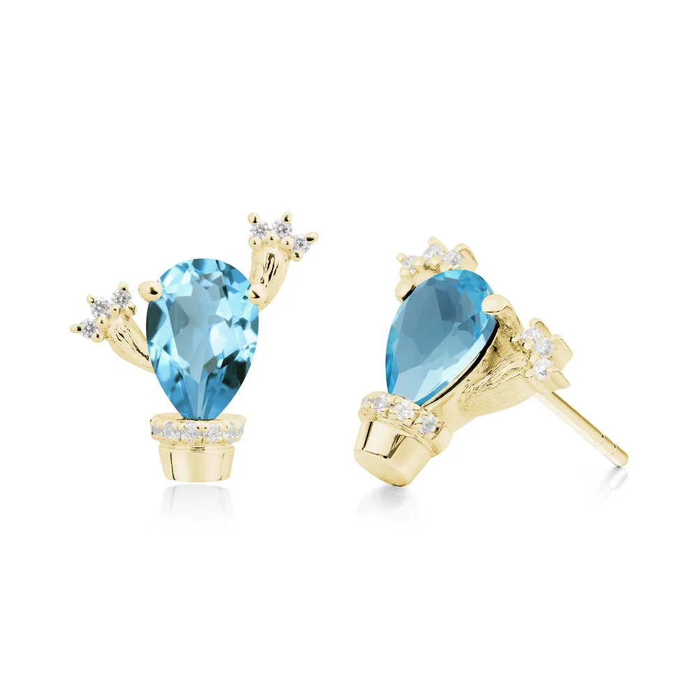 Unique Swiss Blue Topaz Stud Earrings - Image 5