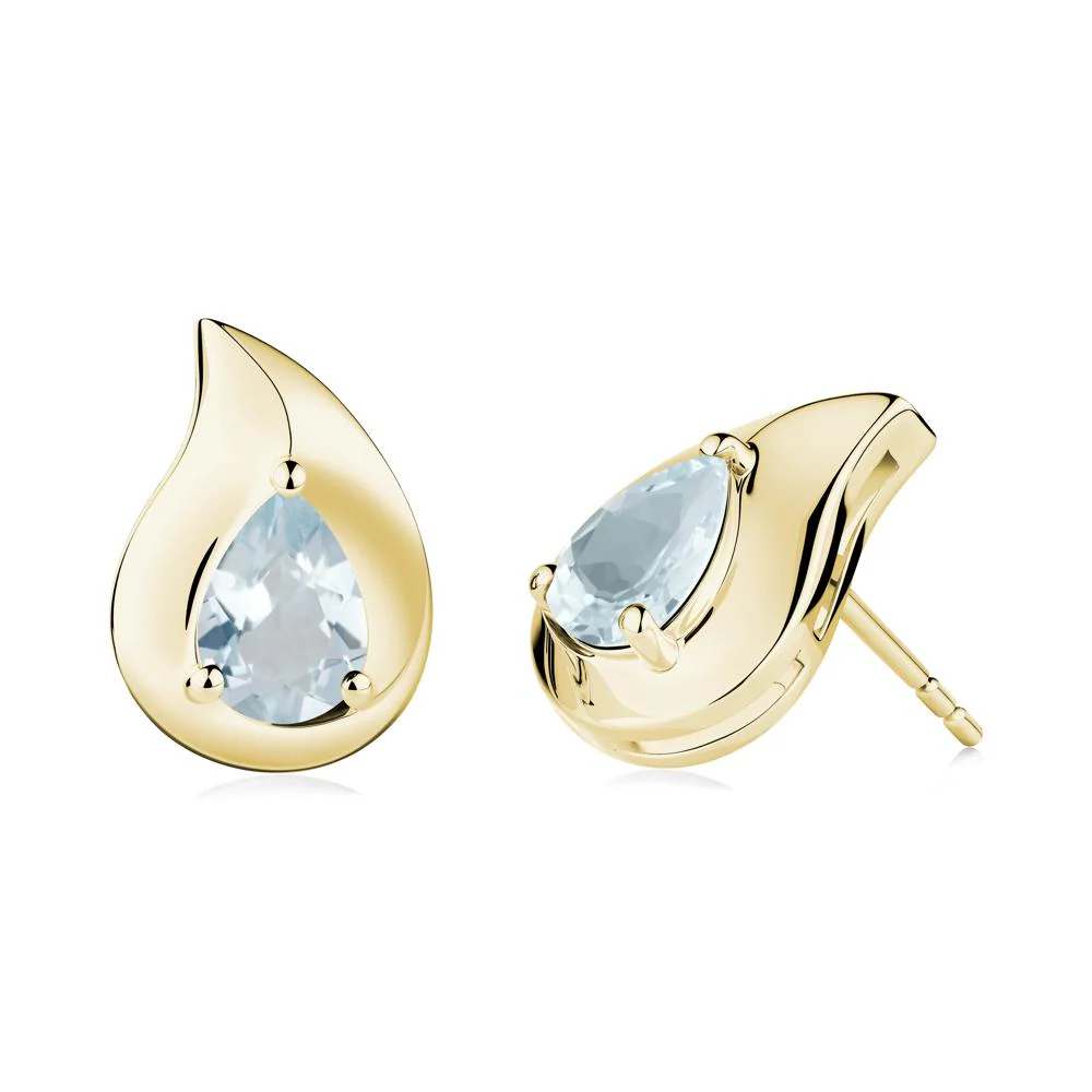 Unique Teardrop Aquamarine Stud Earrings - Image 2