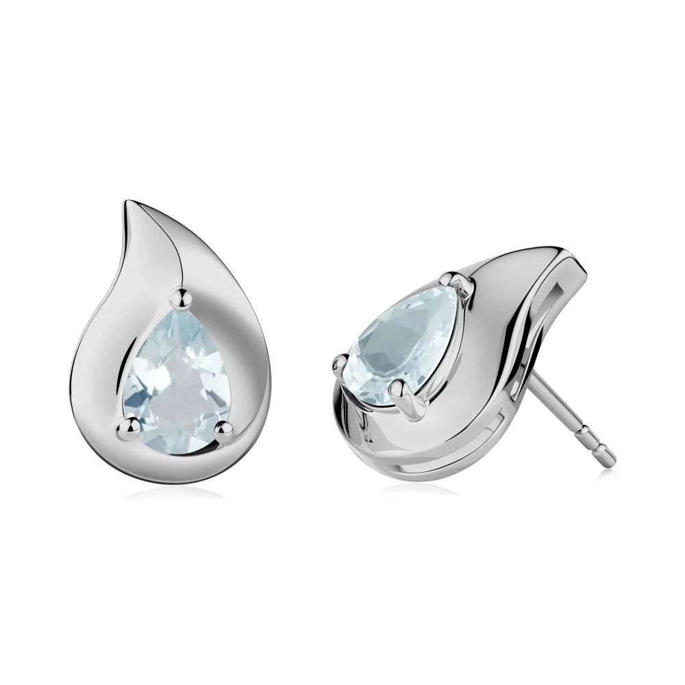Unique Teardrop Aquamarine Stud Earrings - Image 3